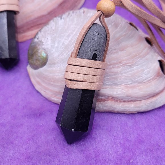 Leather Wrapped Black Tourmaline Pendant - Picture 5 of 5